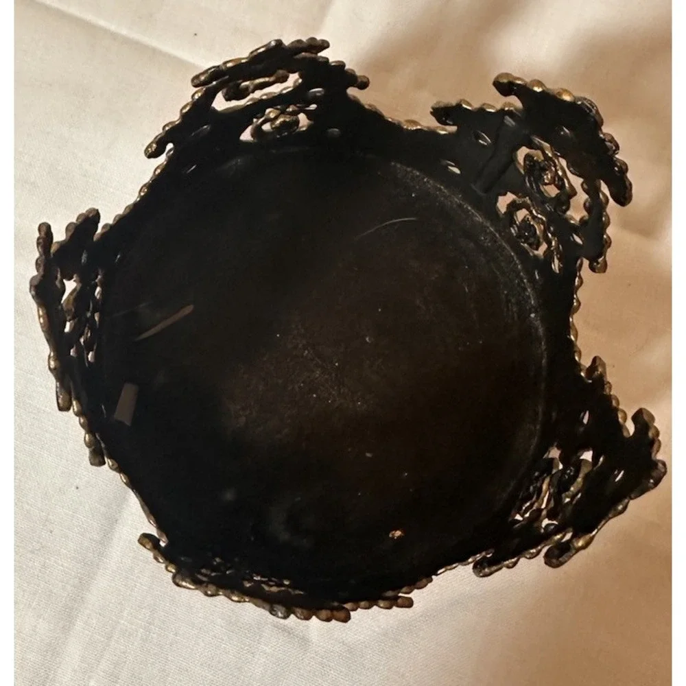 Pier 1 Imports Forged Metal Pine Tree Footed Rustic Candle‎ Holder Gold Accents